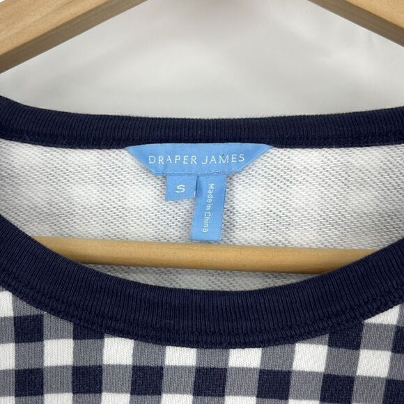 Draper James Sweatshirt Size Small Womens Navy White Gingham Check Natalie Top - Picture 3 of 7